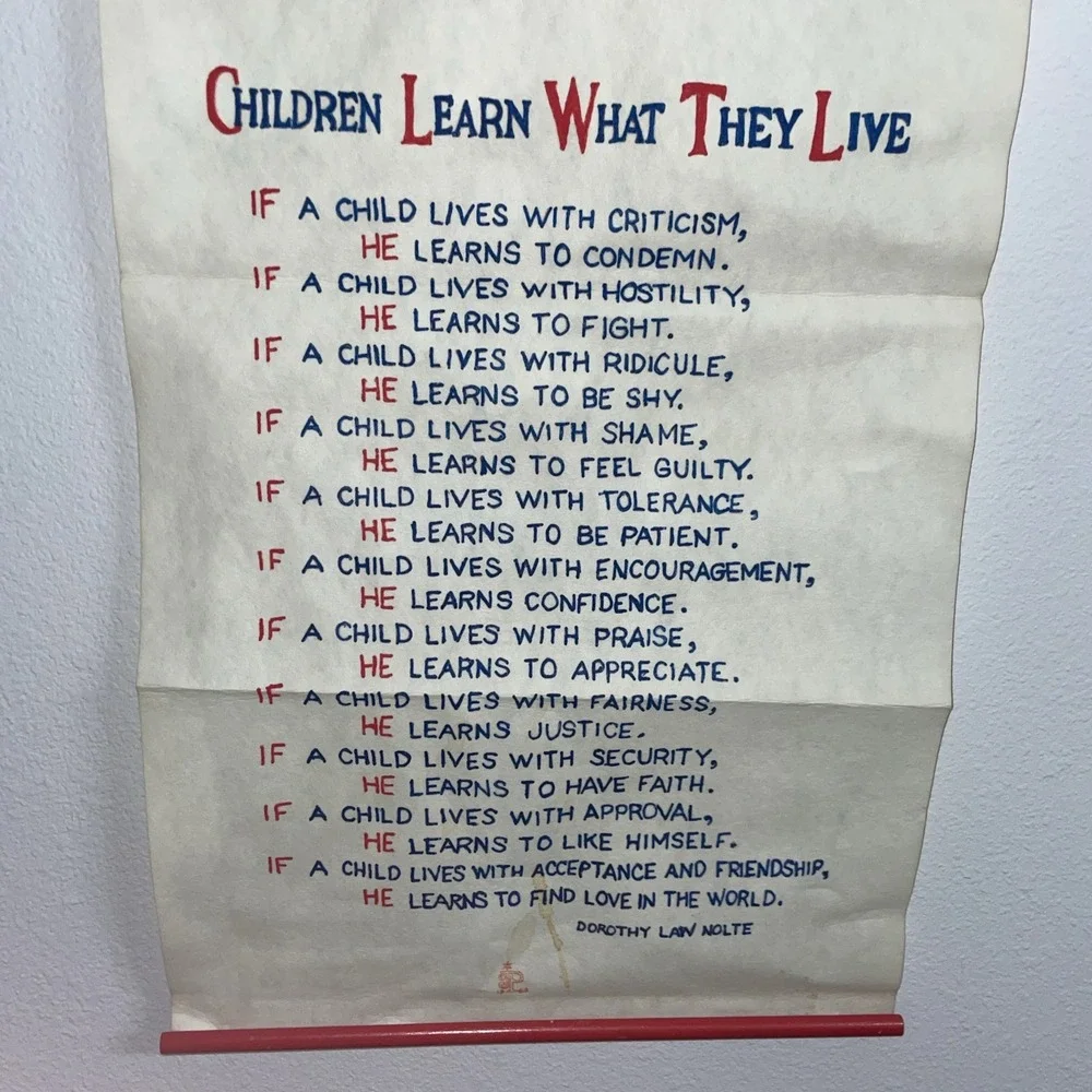 1963 Dorothy Nolte Felt Banner‎ Children Learn What They Live Banner Vintage